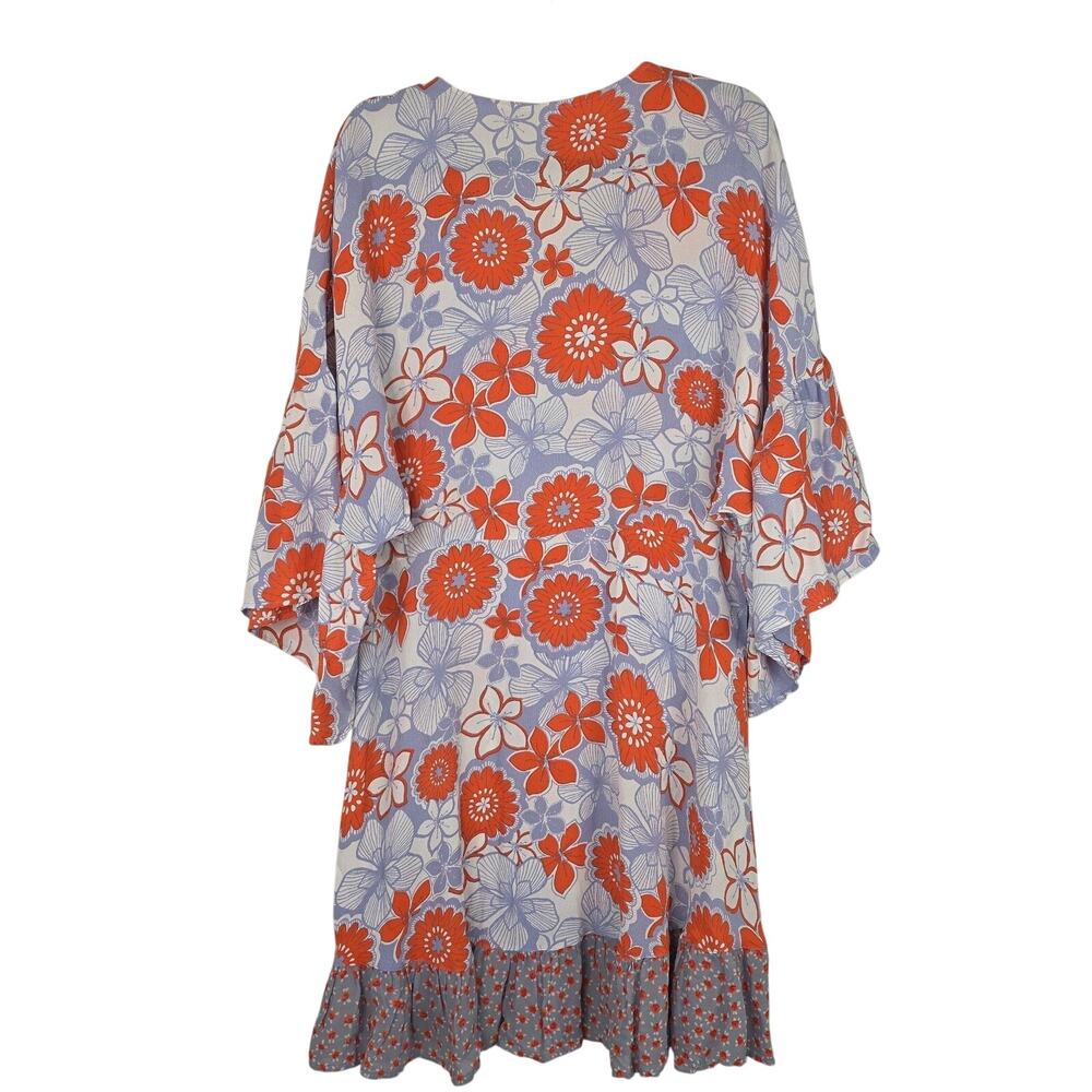 Uncle Frank Dress Womens XL Multicolor Floral Kimono Sleeve Ruffle Hem Boho - Picture 2 of 8